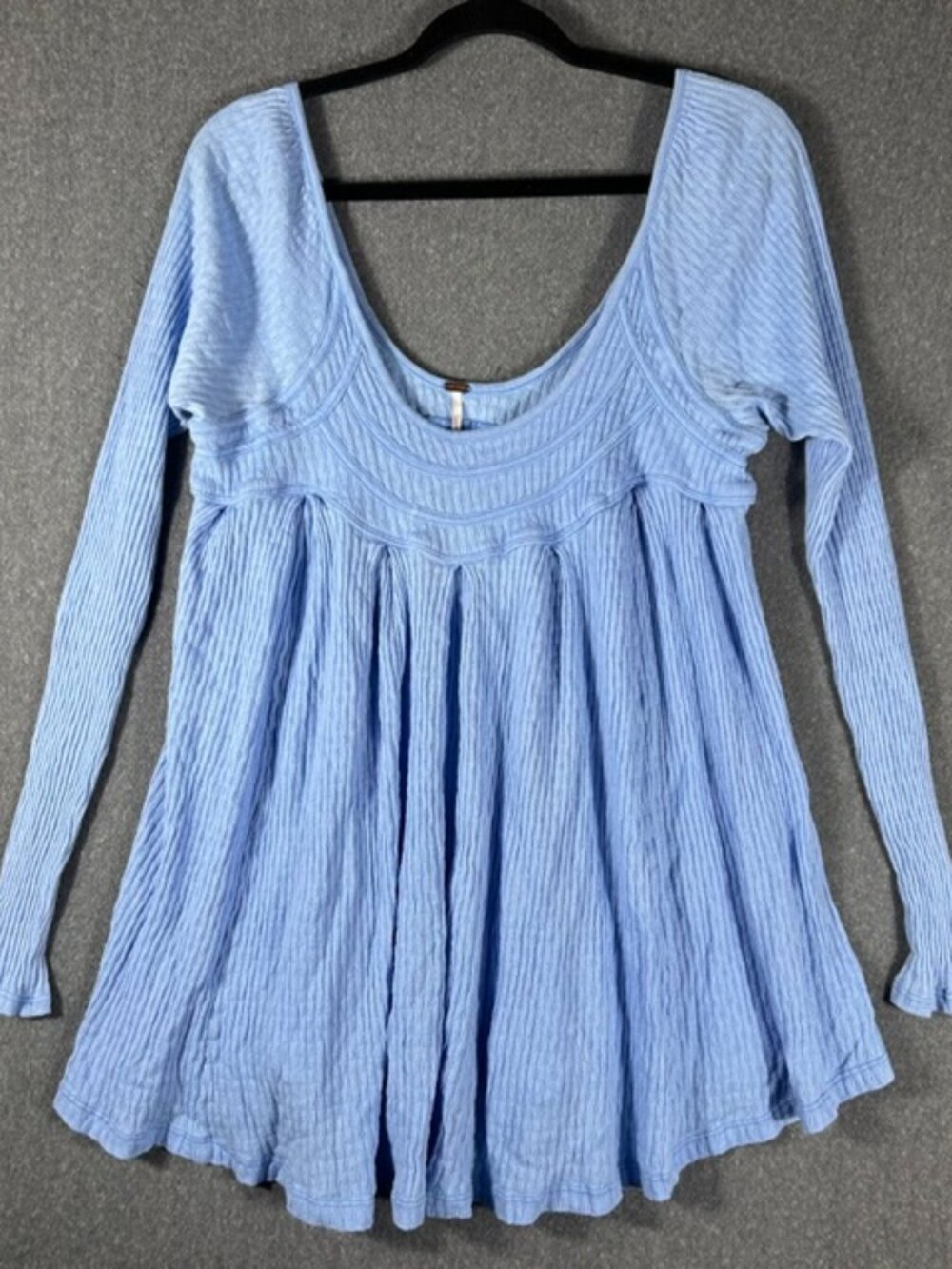 Free People "It's Always You" Babydoll Blouse Womens Sz Lg Corn Flower Blue L/S